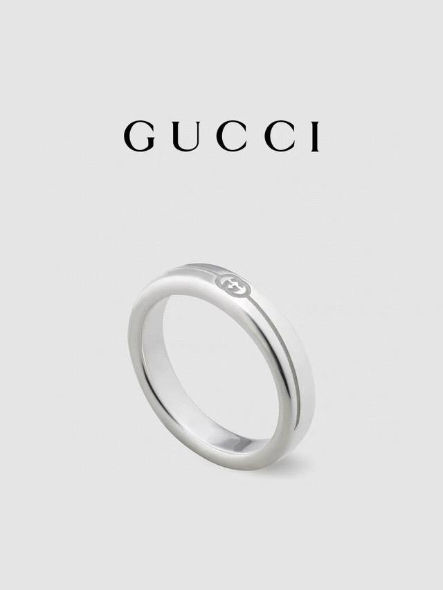 Gucci古驰斜纹互扣式双g窄版戒指4 M尺寸6-11